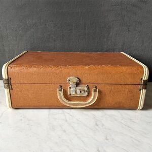 Vintage Brown Hard Shell Suitcase 1950s Era Luggage Display Costume Prop